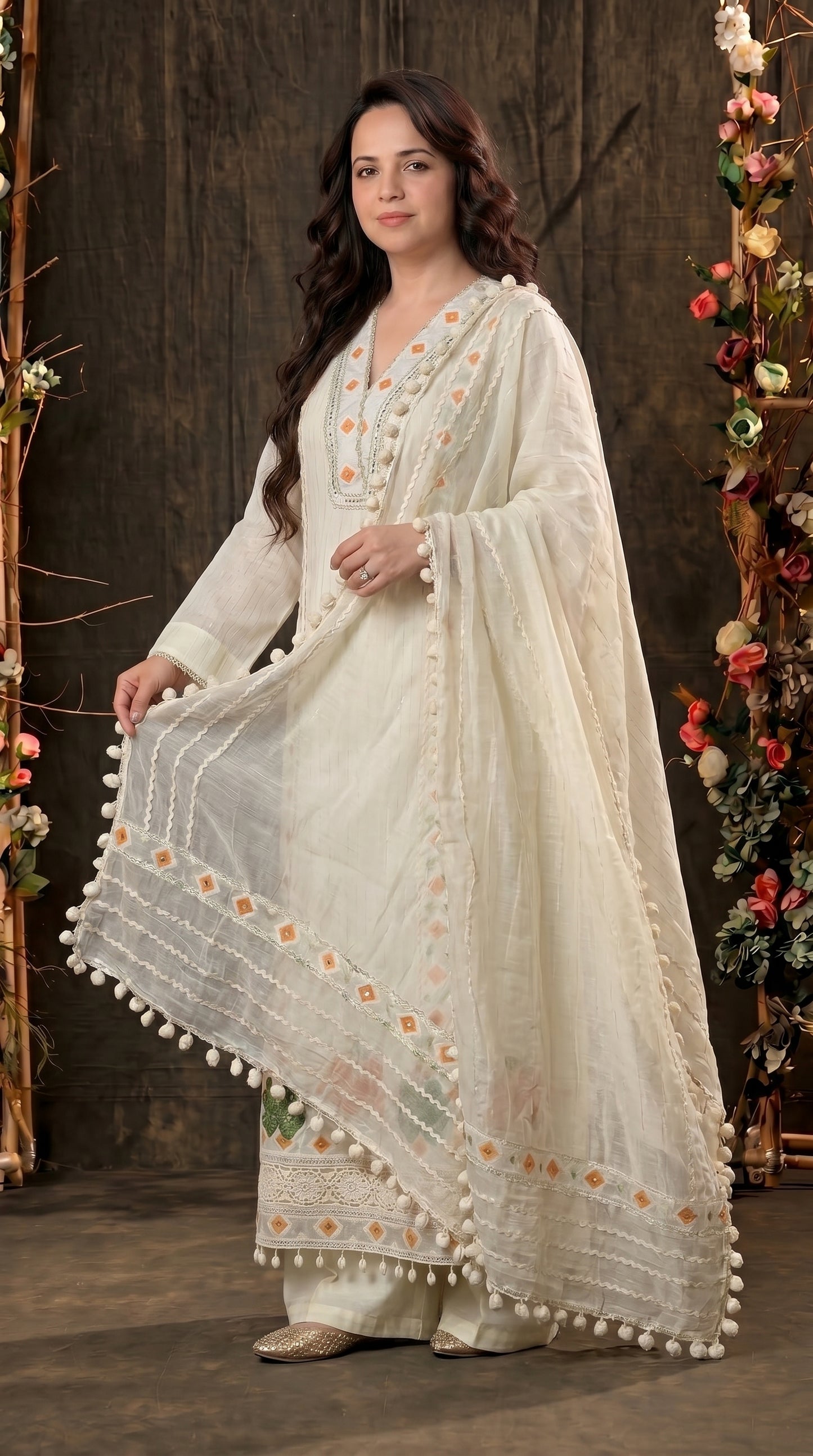 Premium Pakistani Mull Cotton Suit with Mirror & Thread Work