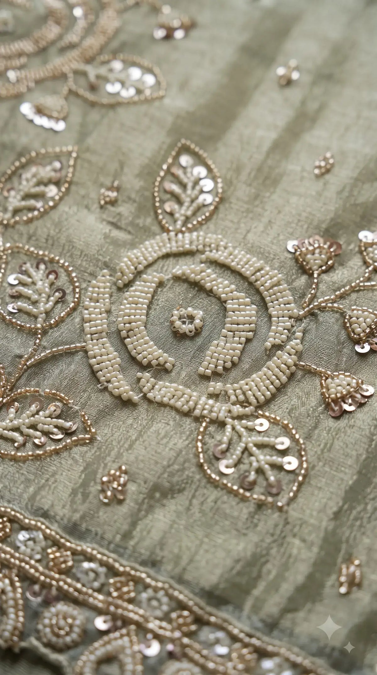 Premium Dusty Sage Green Soft Tissue Designer Suit with Pearl Work