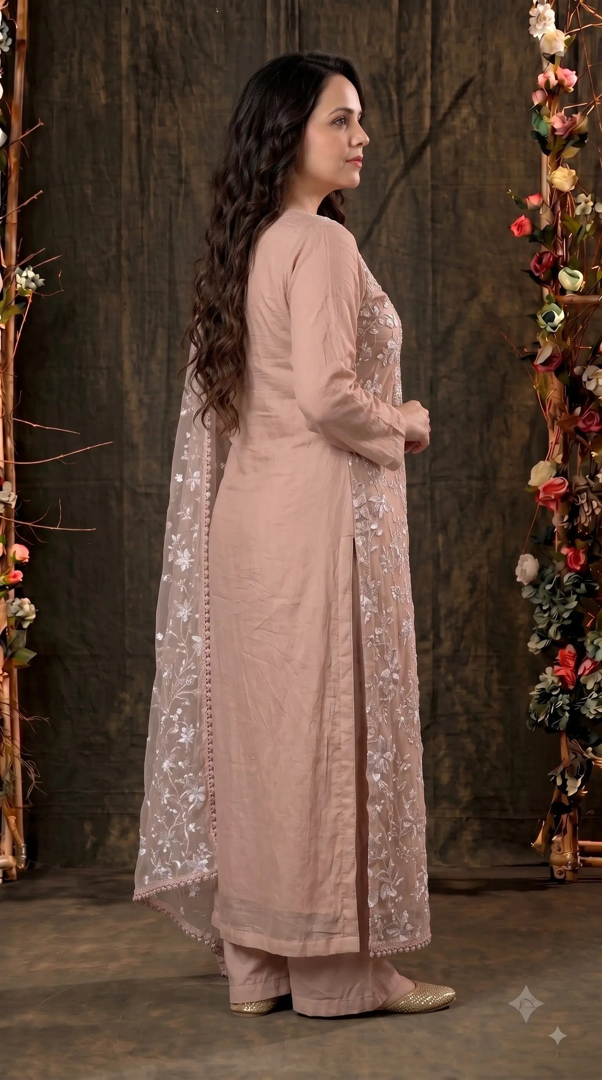 Premium Designer Blush Pink Soft Chiffon Suit with Elegant Applique Floral Work & Graceful Dupatta