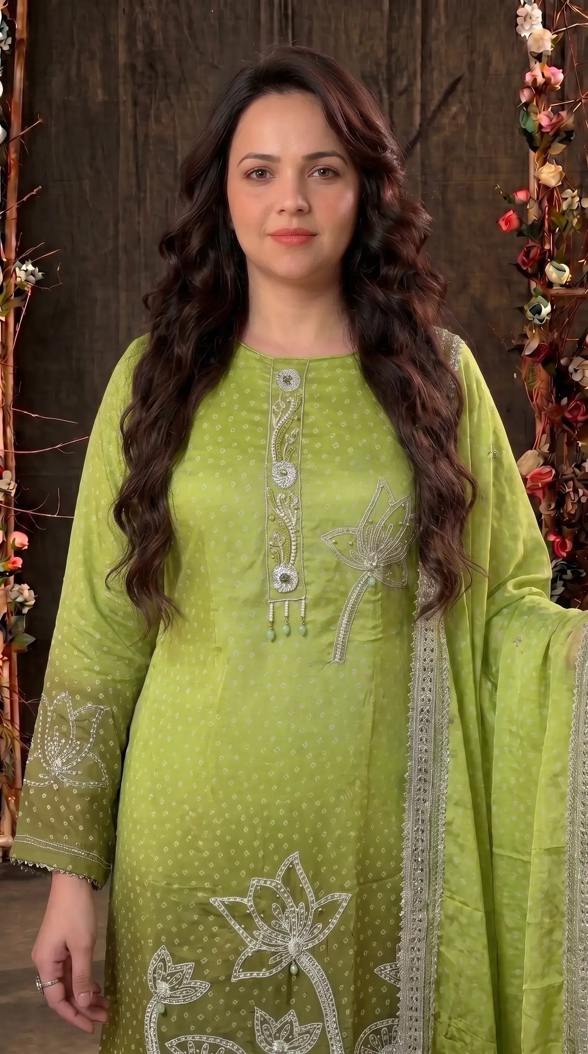 Premium Silk Designer Parrot Green Suit
