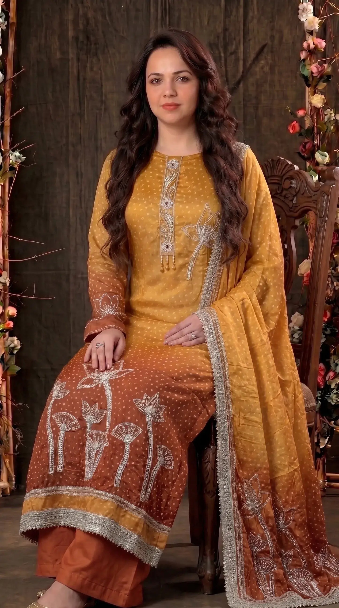 Premium Designer Mustard Ombre Pakistani Suit