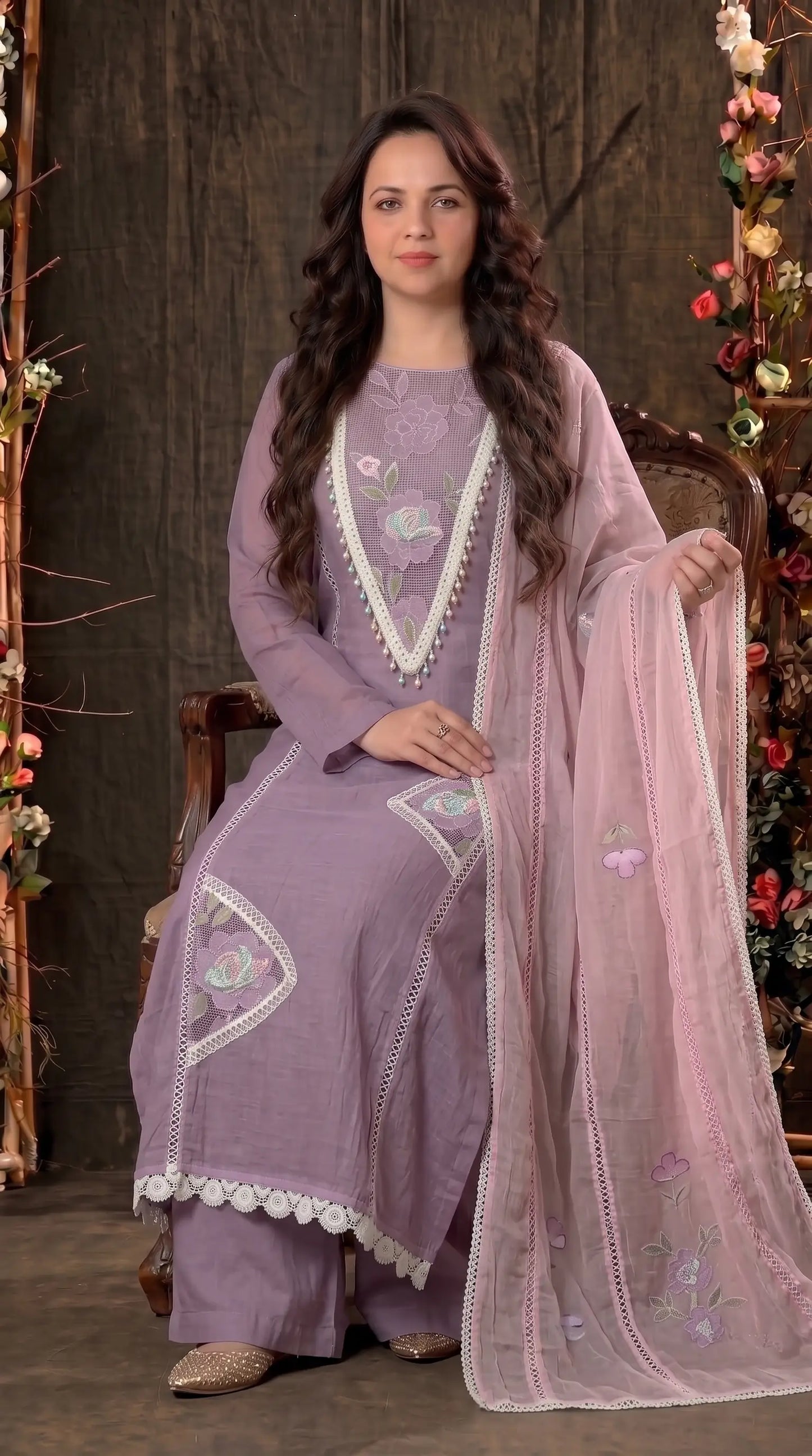 Lilac Bloom Premium Designer Suit with Boutique-Style Finish