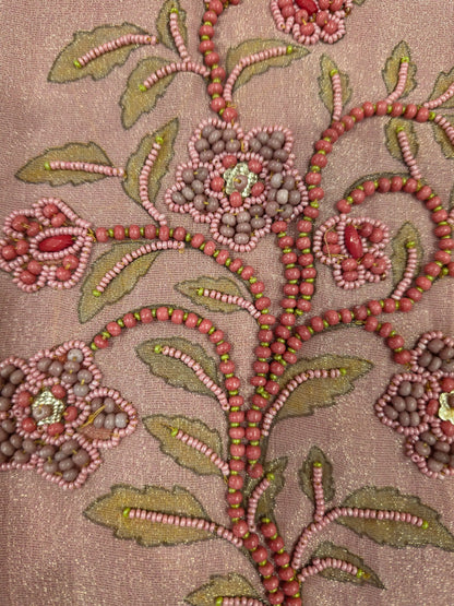 Pakistani Designer Pink Very Soft Tissue Suit with Pink Floral Pearl, Bead & Sequin Work