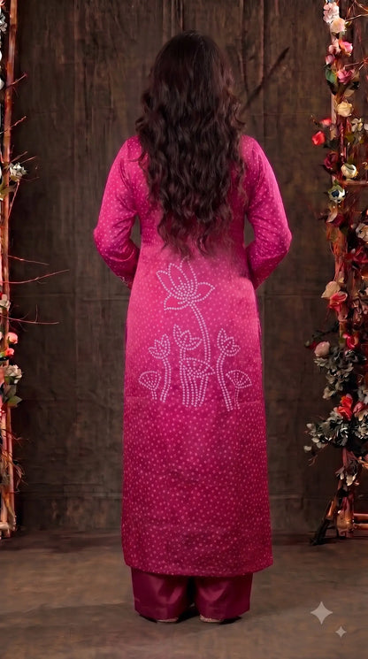 Premium Pakistani Designer Rani Pink Hand-Embroidered Suit