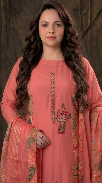 Premium Designer Soft Coral Pink Suit in Soft Shimmer Fabric