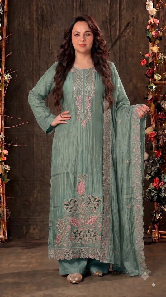 Premium Designer Sage Green Suit with Pearl, Cutdana & Zari Work
