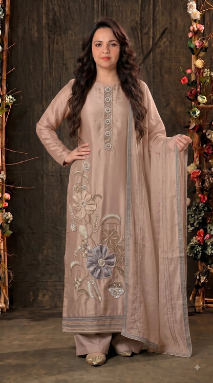 Premium Designer Blush Red Pakistani Suit in Very Soft Tissue Fabric with Elegant Floral Work