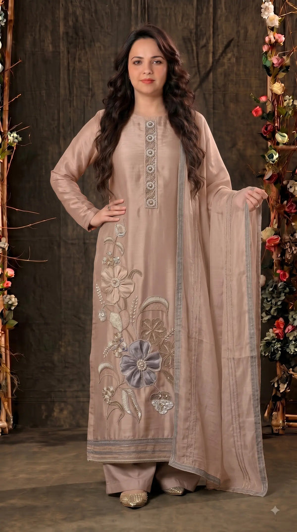 Premium Designer Blush Red Pakistani Suit in Very Soft Tissue Fabric with Elegant Floral Work