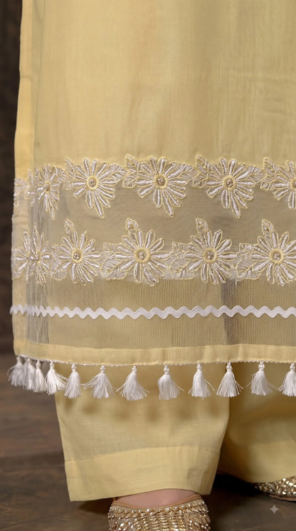 Premium Designer Soft Yellow Super Soft Cotton Suit with Elegant Floral Detailing