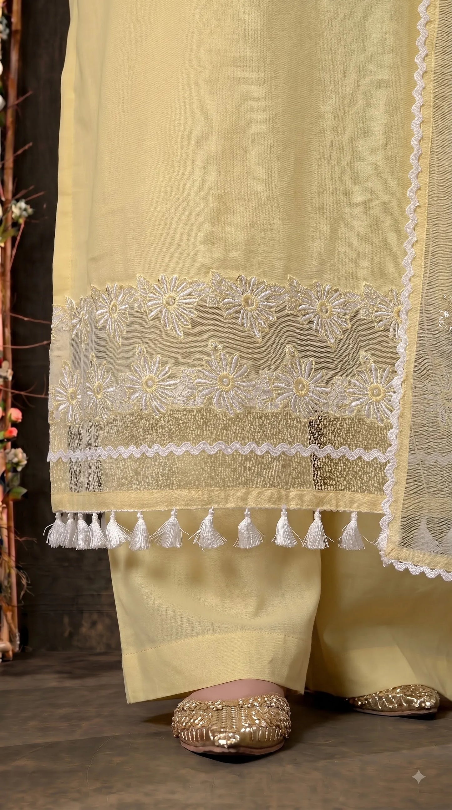 Premium Designer Soft Yellow Super Soft Cotton Suit with Elegant Floral Detailing