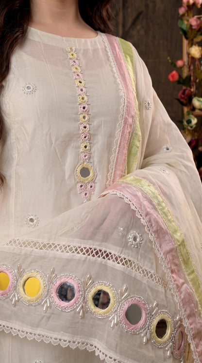 Designer Pakistani Suit with Mirror Embroidery & Soft Cotton Dupatta