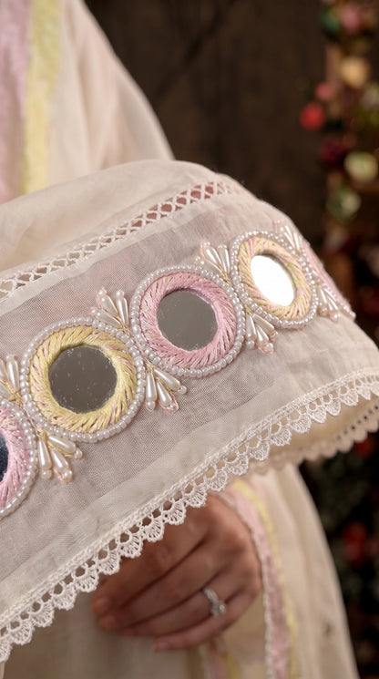 Designer Pakistani Suit with Mirror Embroidery & Soft Cotton Dupatta