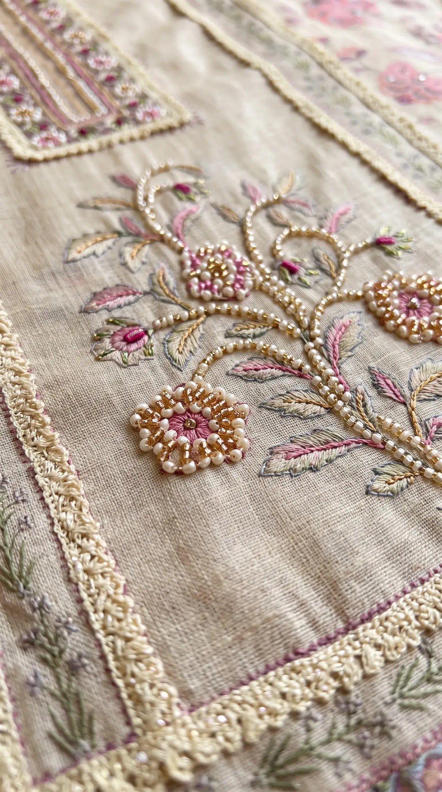 Beige Khaddi Designer Suit with Pearl Detailing