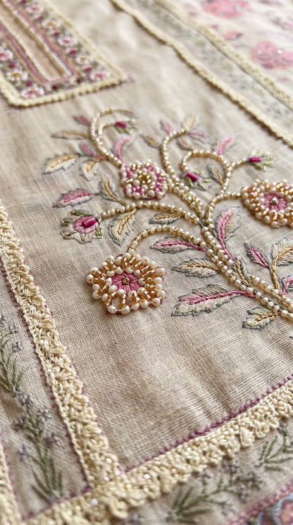 Beige Khaddi Designer Suit with Pearl Detailing
