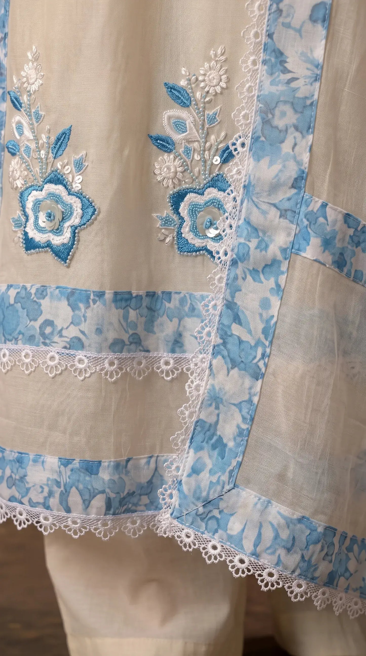Ivory Blue Floral Designer Suit with Boutique Finish
