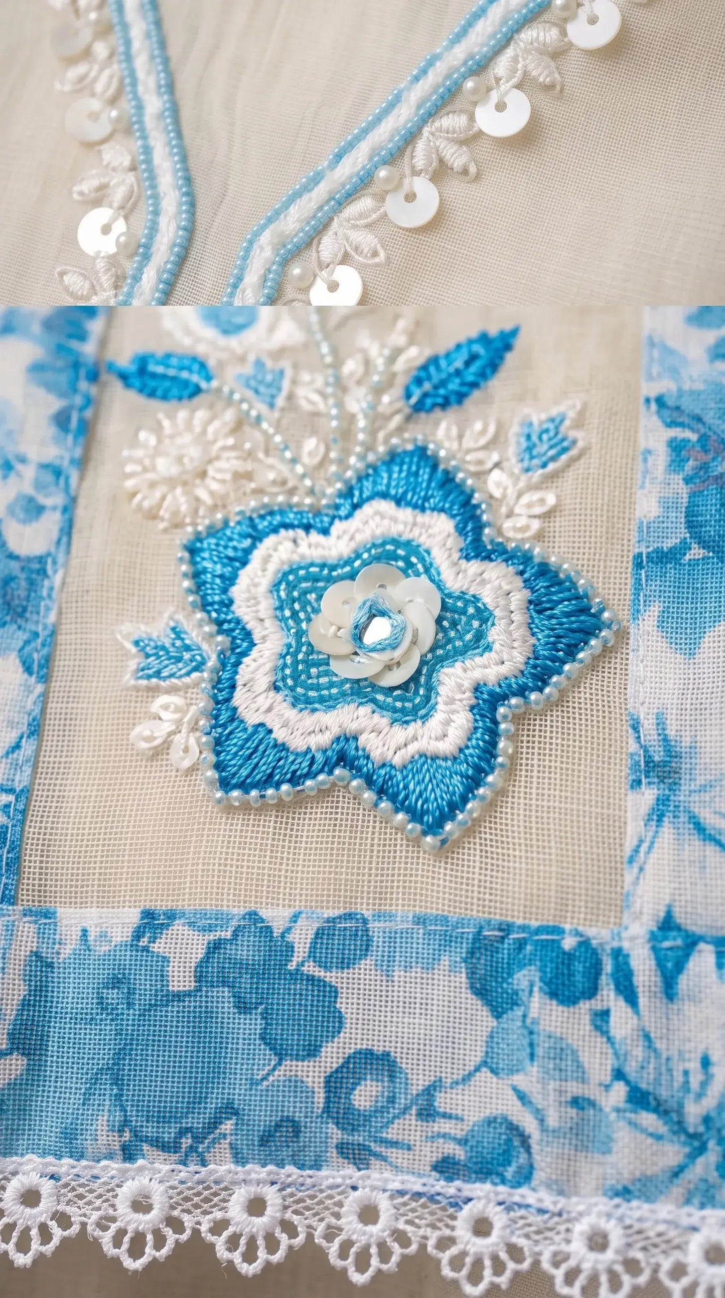 Ivory Blue Floral Designer Suit with Boutique Finish