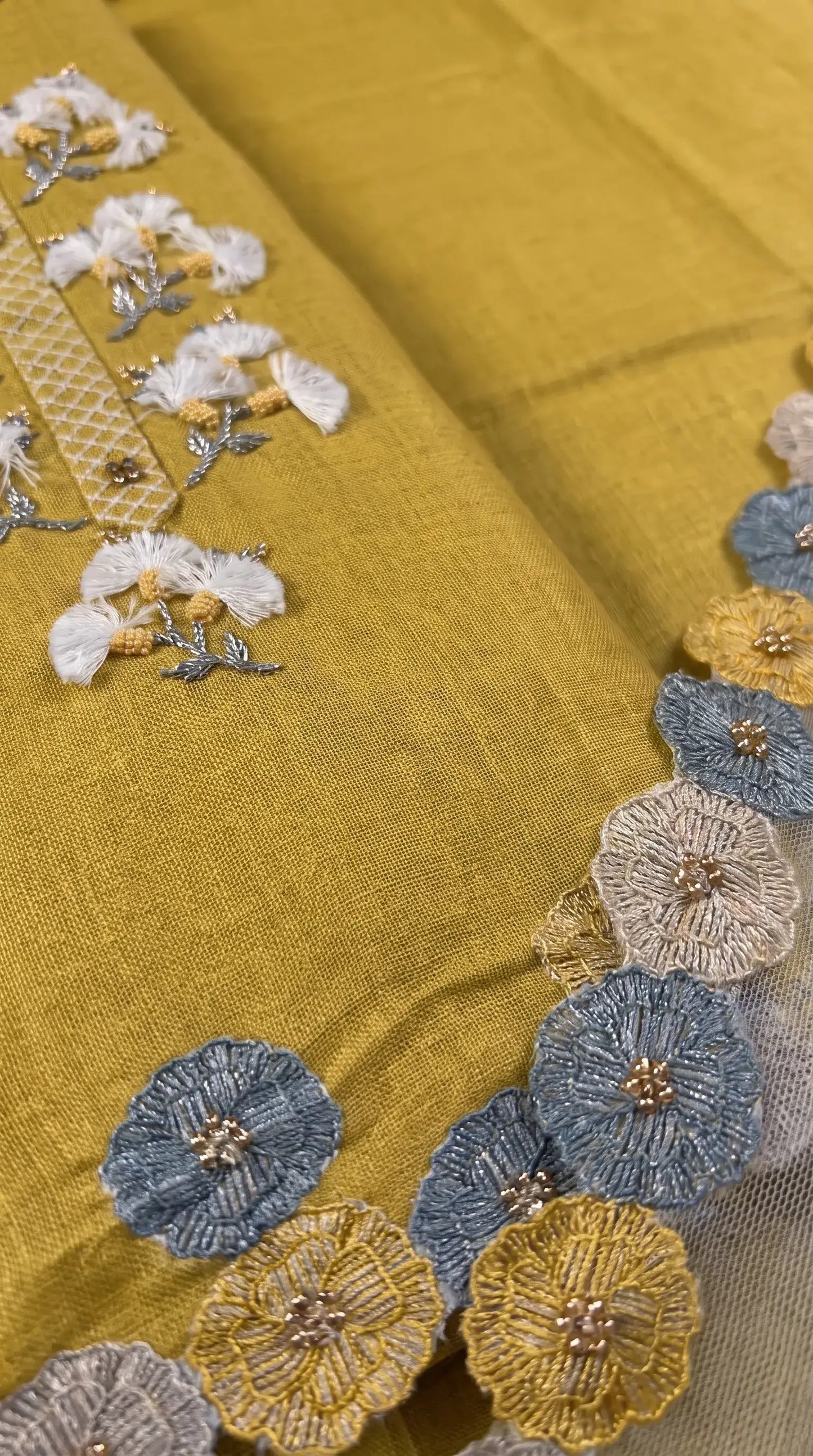 Mustard Yellow Designer Cotton Suit with Boutique Finish