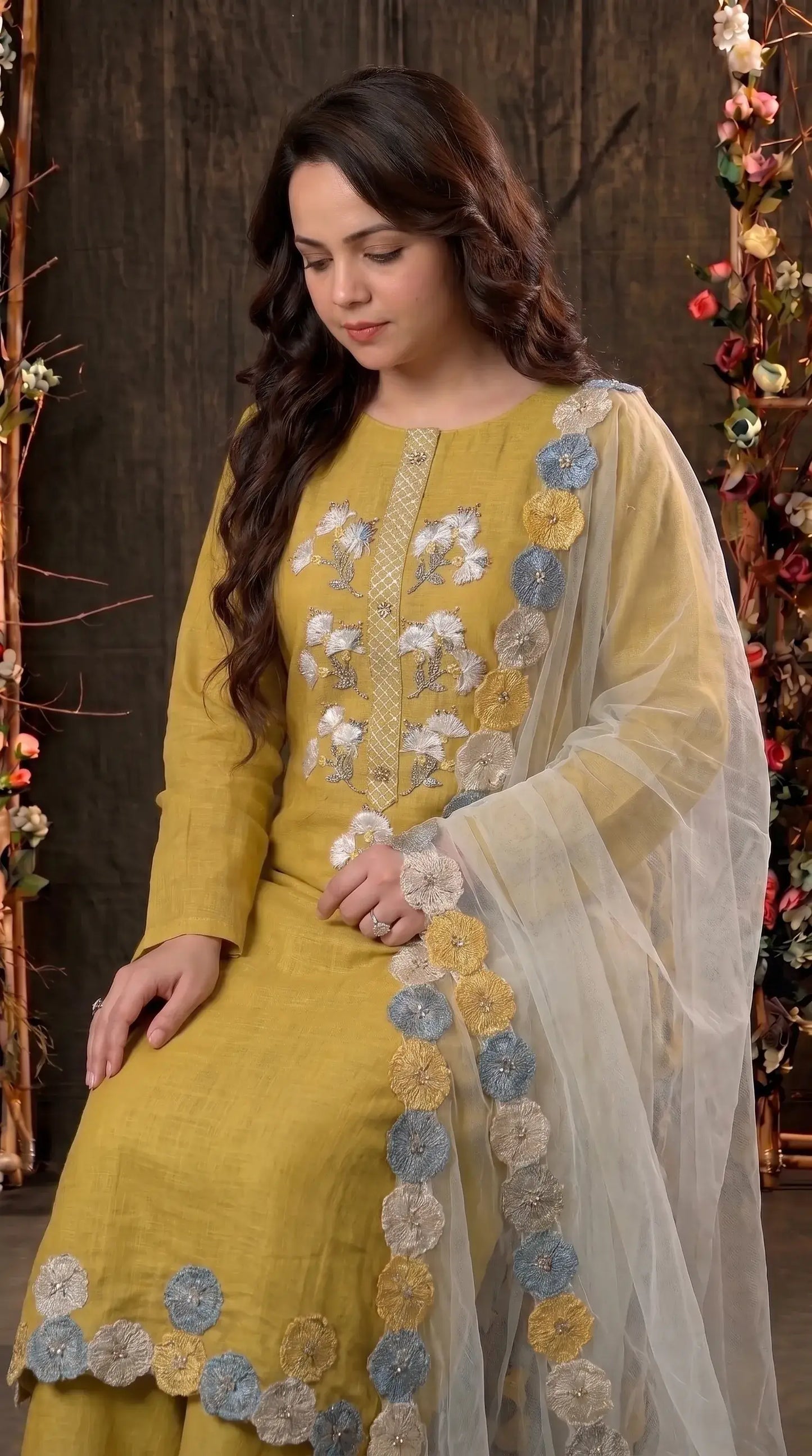 Mustard Yellow Designer Cotton Suit with Boutique Finish