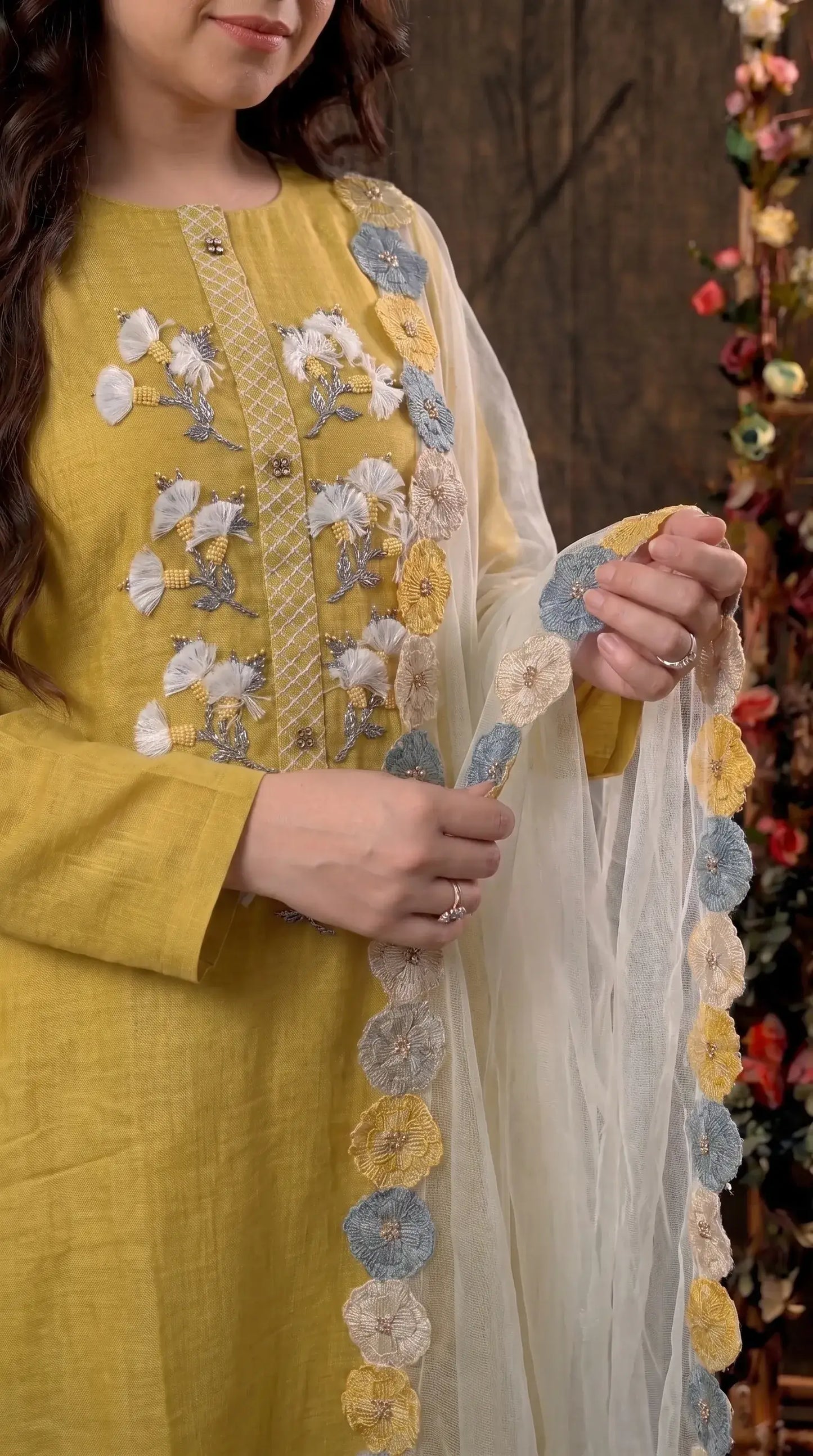 Mustard Yellow Designer Cotton Suit with Boutique Finish