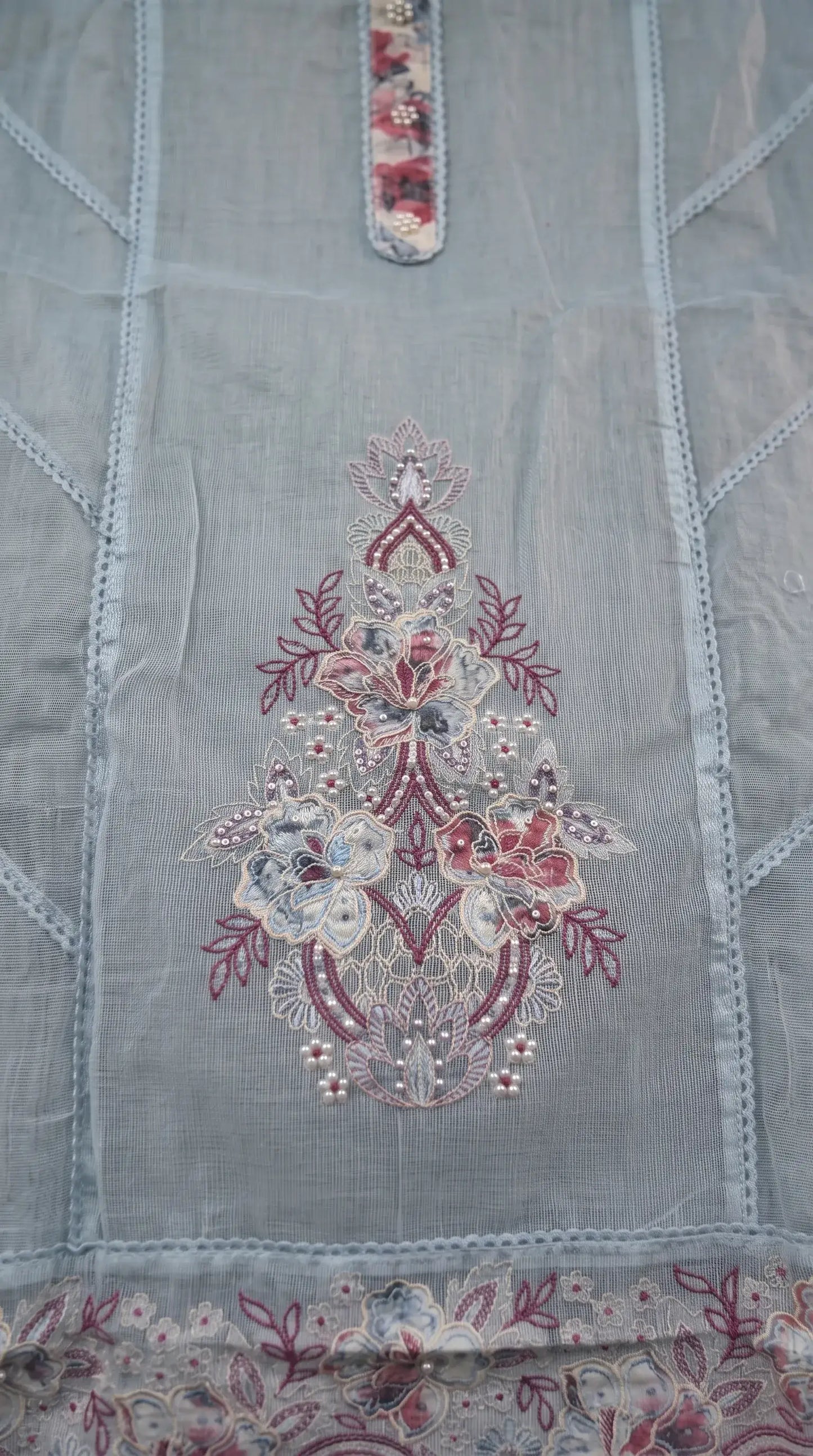 Floral Embroidered sky blue Suit with Pearl Handwork