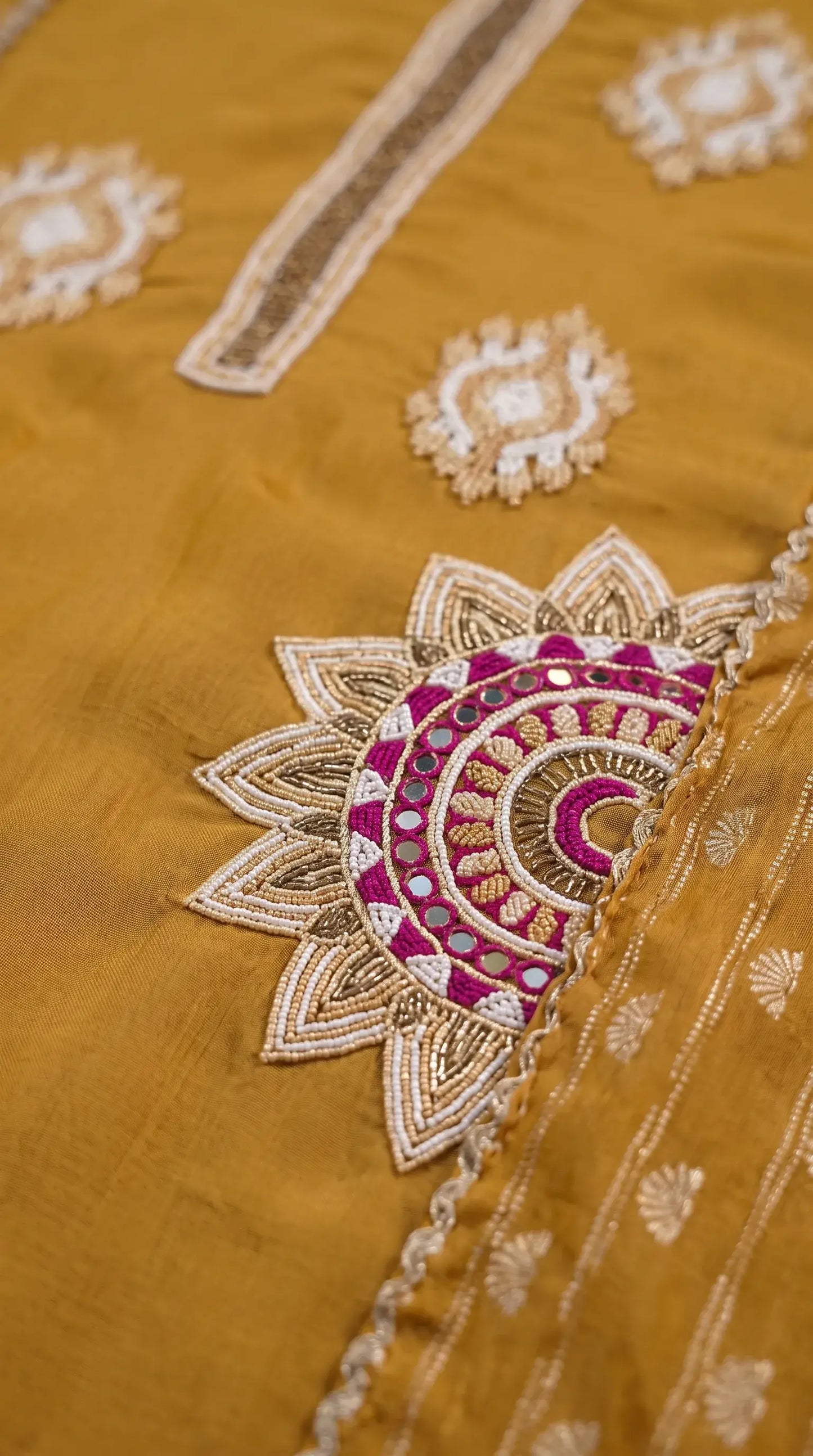 Mustard Soft Tissue Embroidered Designer Suit
