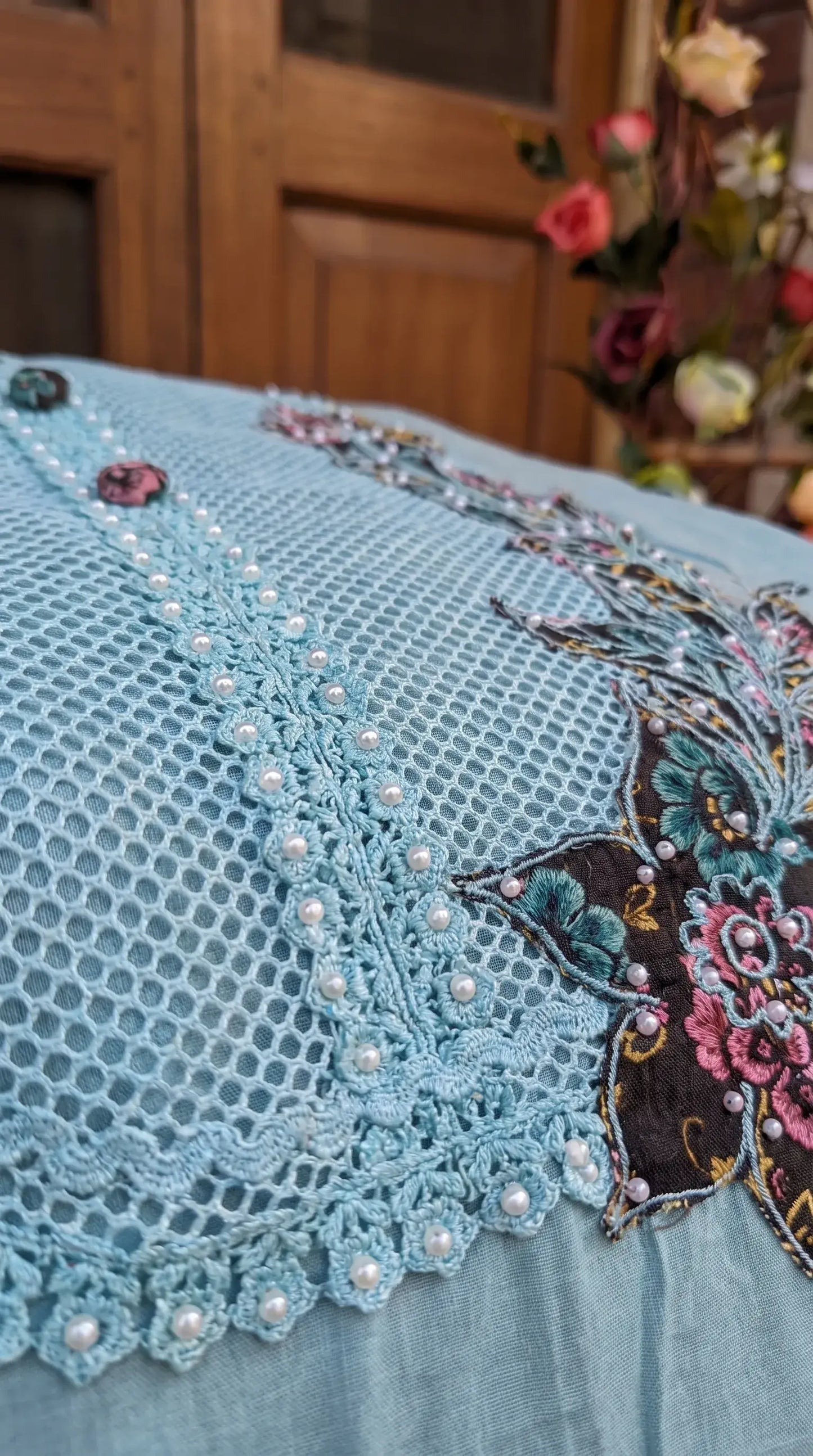 Ice Blue Floral Embroidered Designer Suit