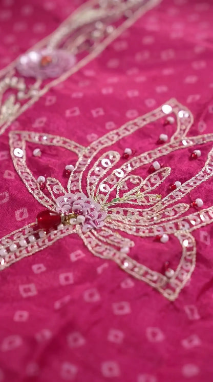 Premium Pakistani Designer Rani Pink Hand-Embroidered Suit