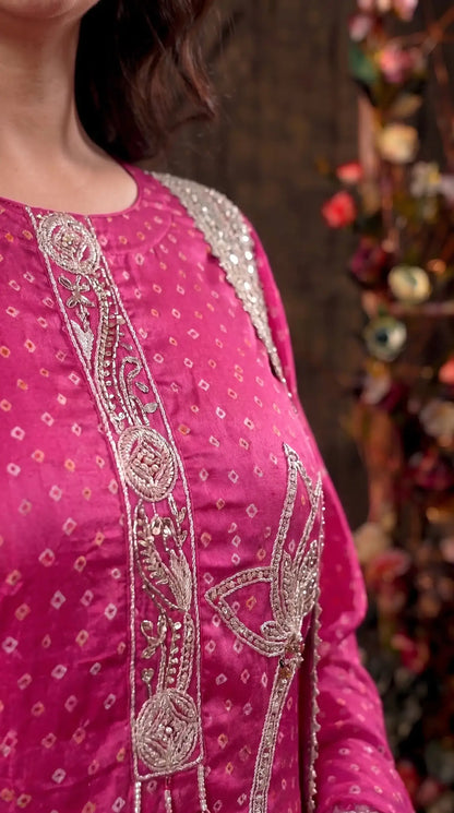 Premium Pakistani Designer Rani Pink Hand-Embroidered Suit
