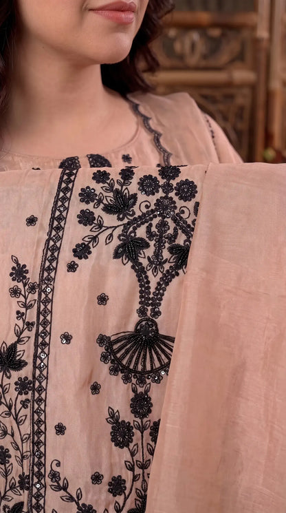 Premium Designer Blush Pink & Black Tissue Suit