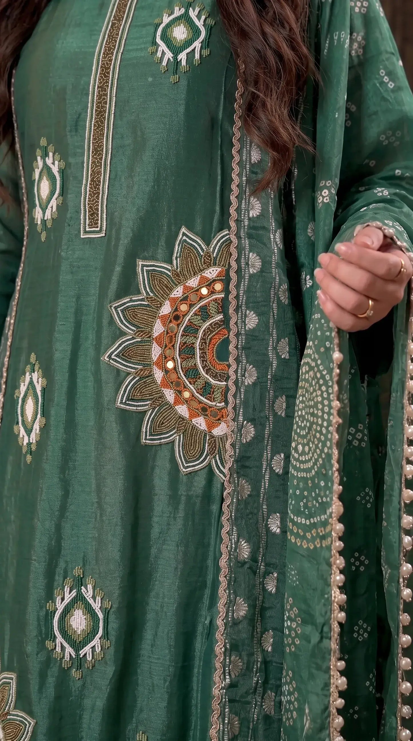 Premium Green Tissue Designer Suit with Elegant Dupatta
