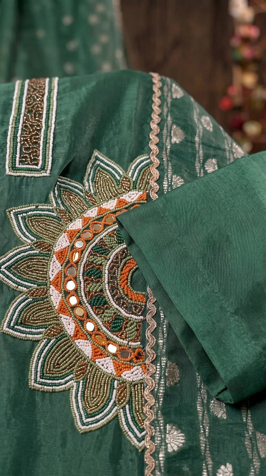 Premium Green Tissue Designer Suit with Elegant Dupatta