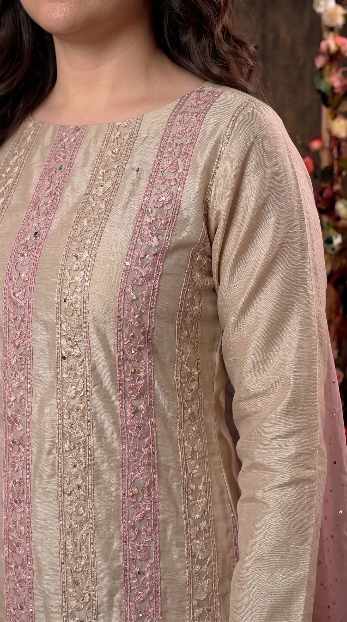 Premium Designer Beige & Blush Pink Tissue Suit