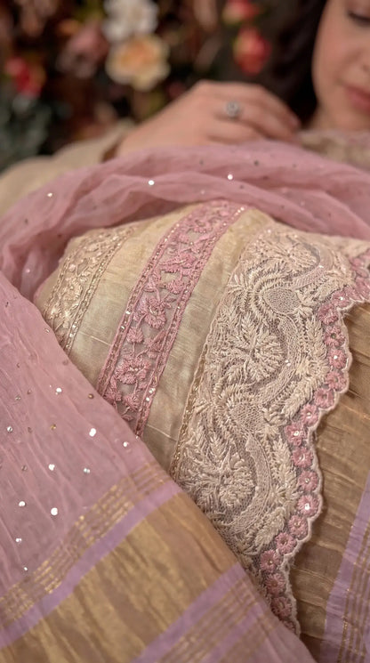 Premium Designer Beige & Blush Pink Tissue Suit