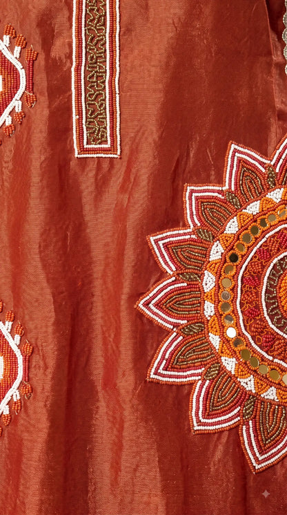 Premium Designer Rust Tissue Suit with Hand-Beaded Embroidery