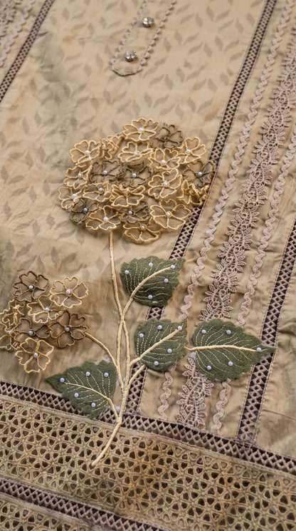 Premium Mul Designer Elegant Taupe Soft-Fabric Suit