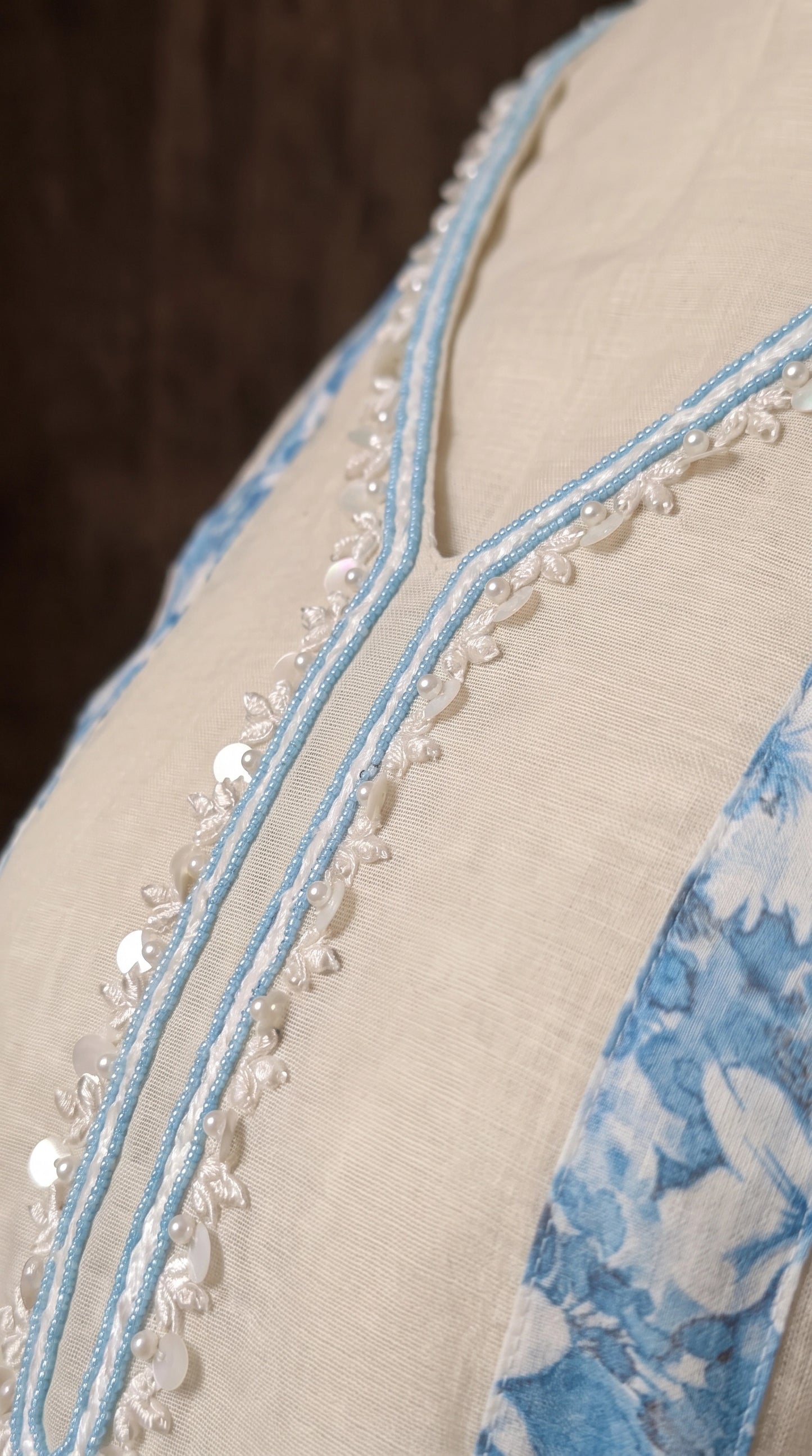Soft Mull Cotton Pakistani Suit with Blue Floral Borders & Lace Detailing
