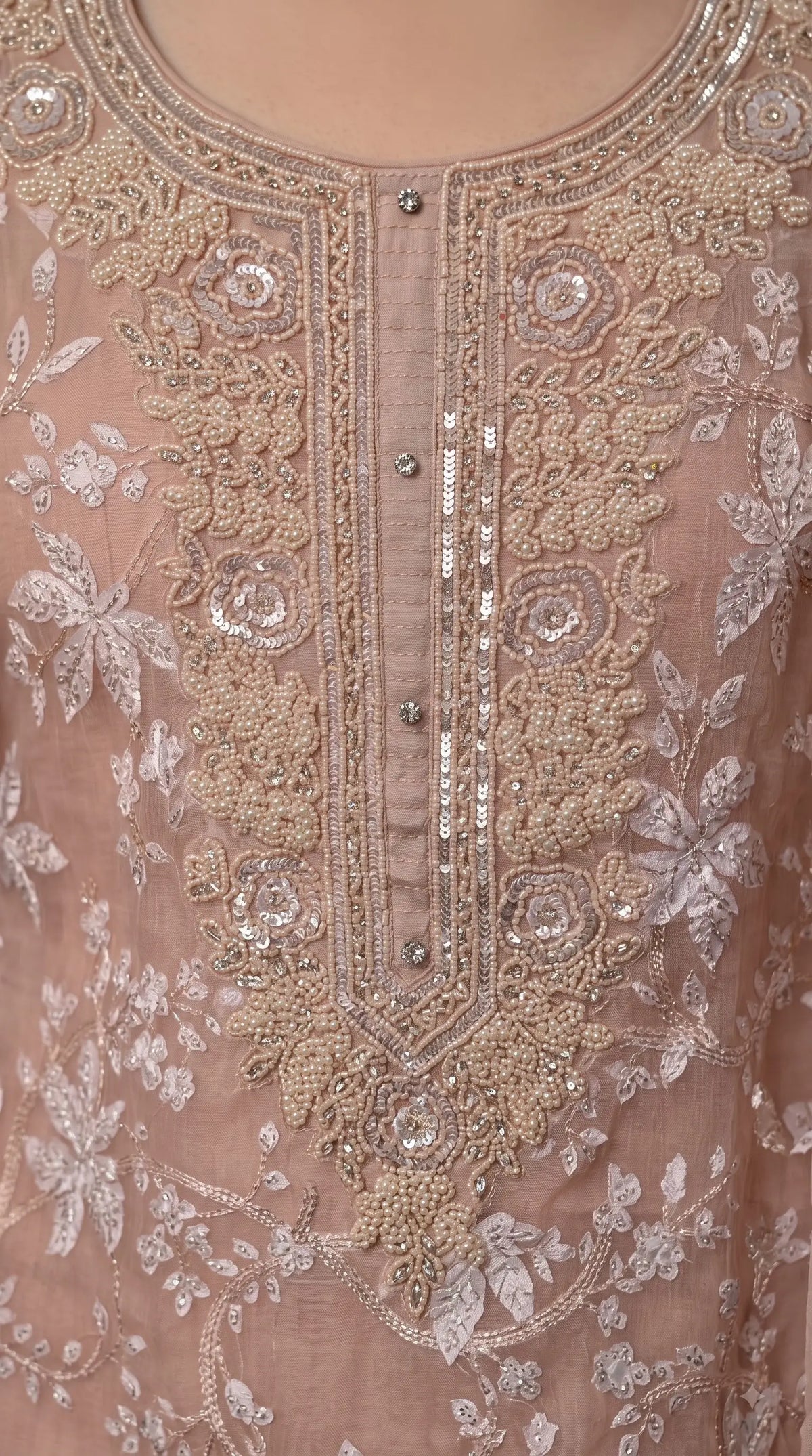 Premium Designer Blush Pink Soft Chiffon Suit with Elegant Applique Floral Work & Graceful Dupatta
