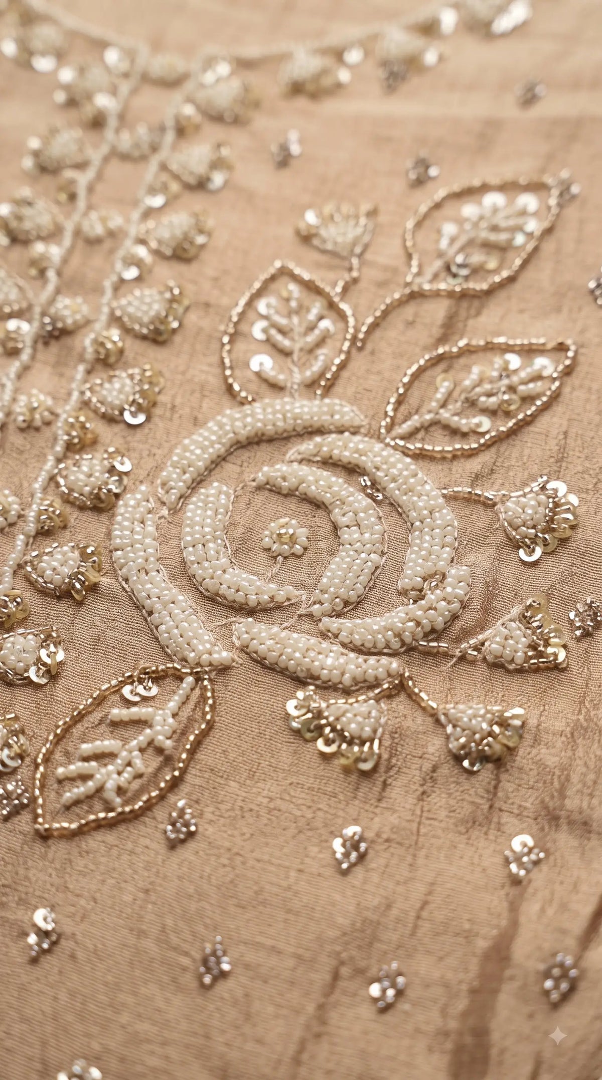 Premium Beige Soft Tissue Designer Suit with Pearl Work