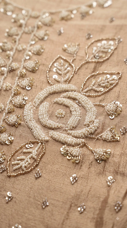 Premium Beige Soft Tissue Designer Suit with Pearl Work