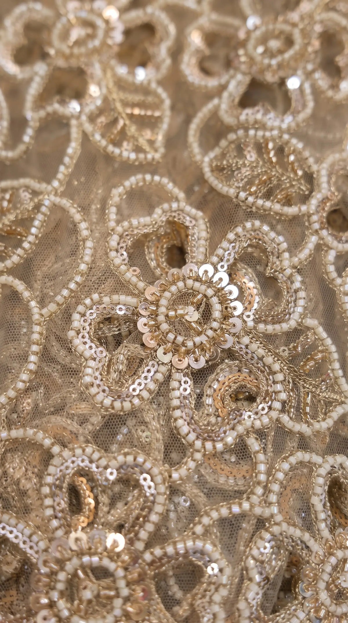Premium Champagne Organza Ethnic-Western Pakistani Designer Suit with Floral Embroidery, Pearl, Cutdana & Sequin Handwork