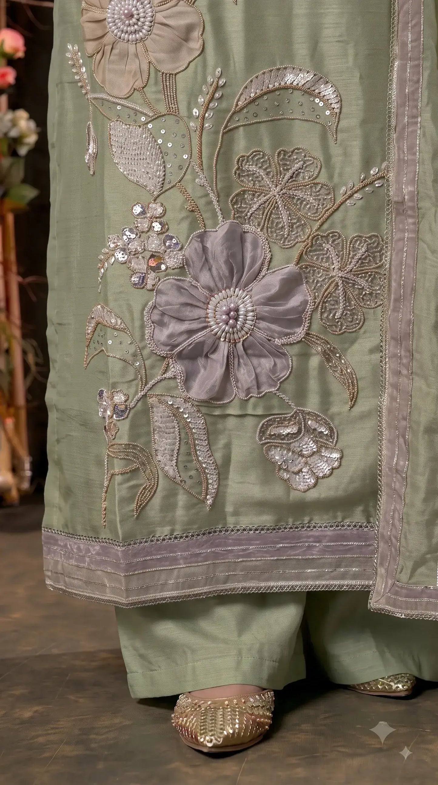 Premium Designer Sage Green Suit in Soft Tissue Fabric