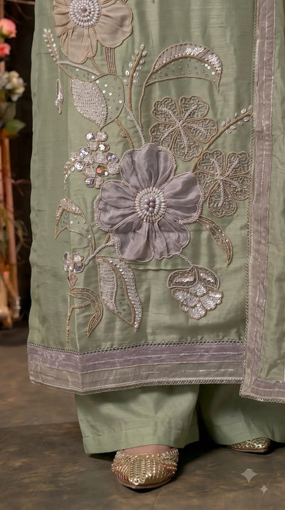 Premium Designer Sage Green Suit in Soft Tissue Fabric