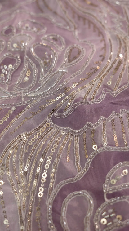 Pakistani Designer Lavender Shade Organza Ethnic-Western Suit with Pearl, Bead & Sequin Work