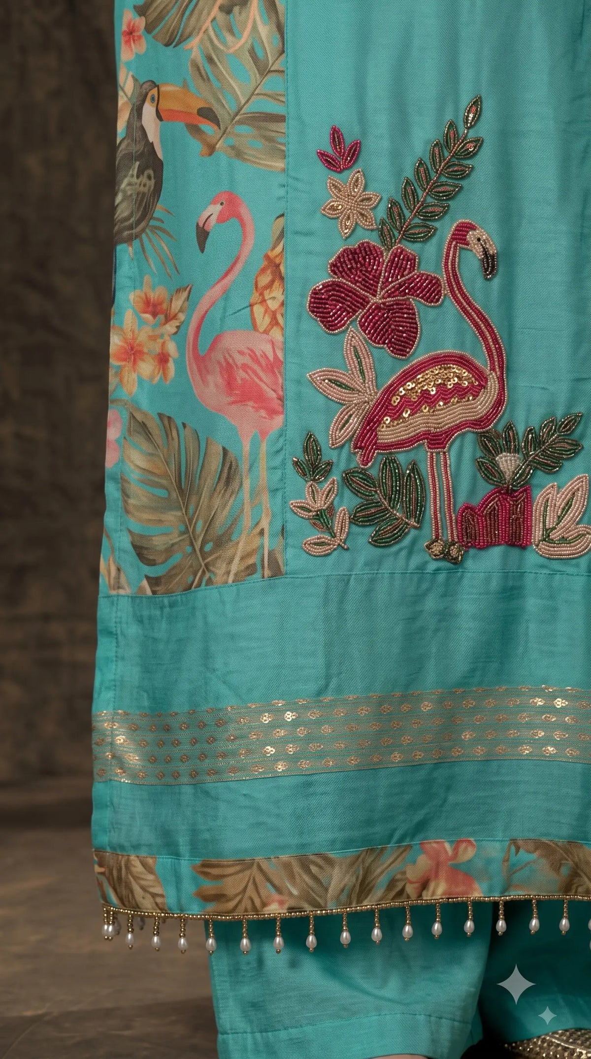 Premium Designer Aqua Turquoise Suit in Soft Shimmer Fabric