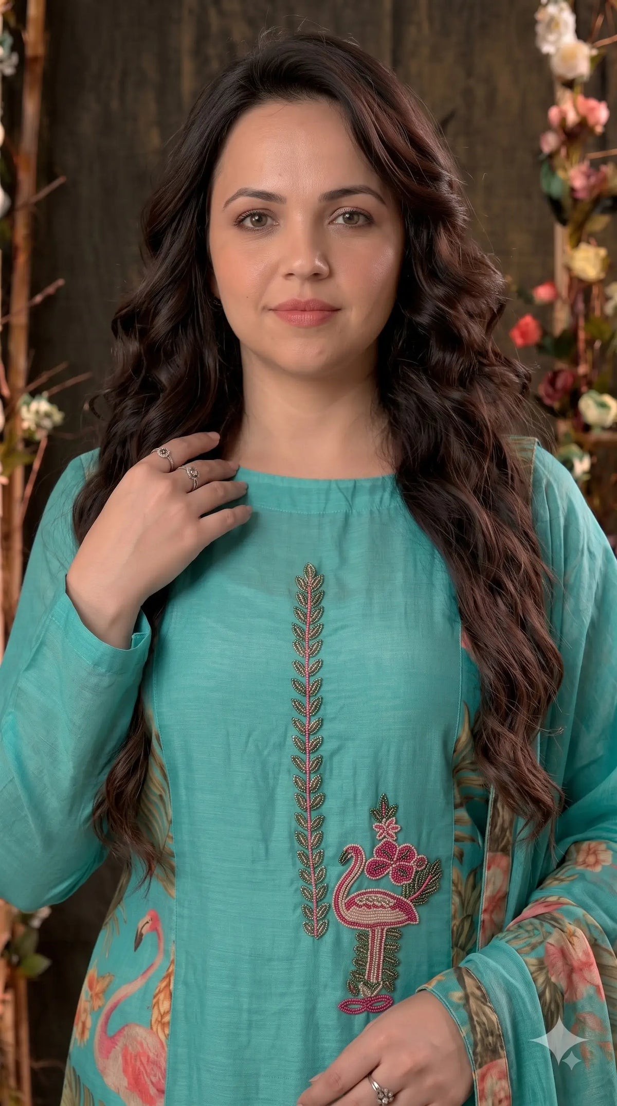 Premium Designer Aqua Turquoise Suit in Soft Shimmer Fabric