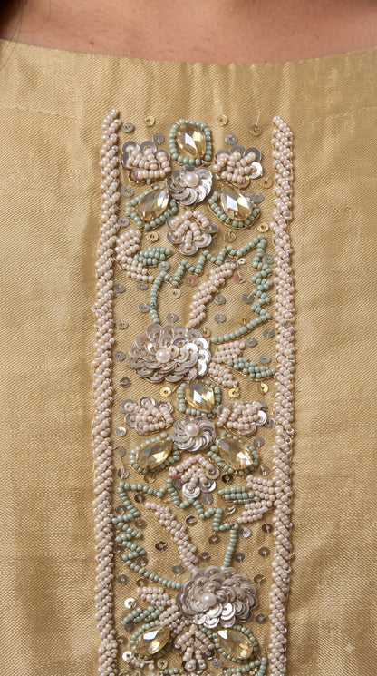 Premium Designer Yellow Luxury Tissue Suit with Pearl, Bead & Sequin Floral Work