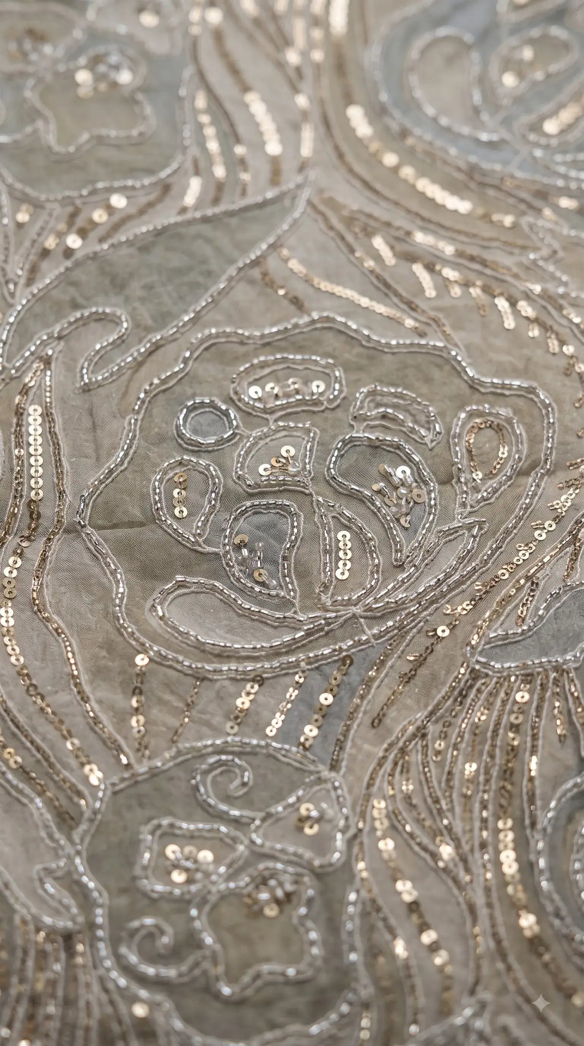 Premium Designer Ivory & Blue Organza Ethnic-Western Suit with Pearl, Bead & Sequin Work