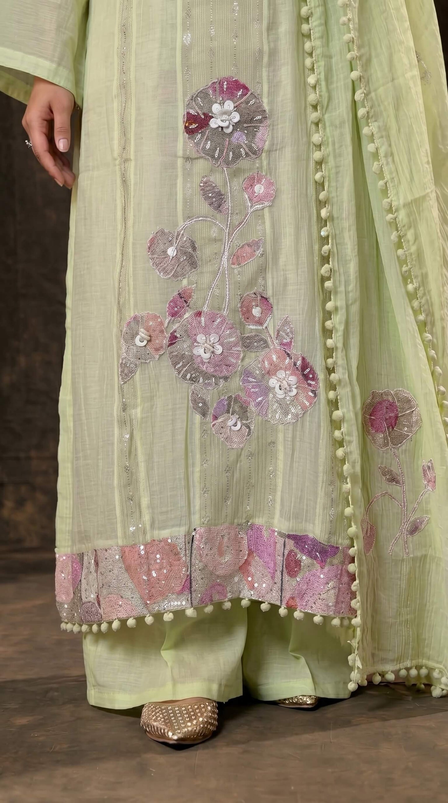 Festive Floral Mull Cotton Pakistani Suit with Floral Sequin Work