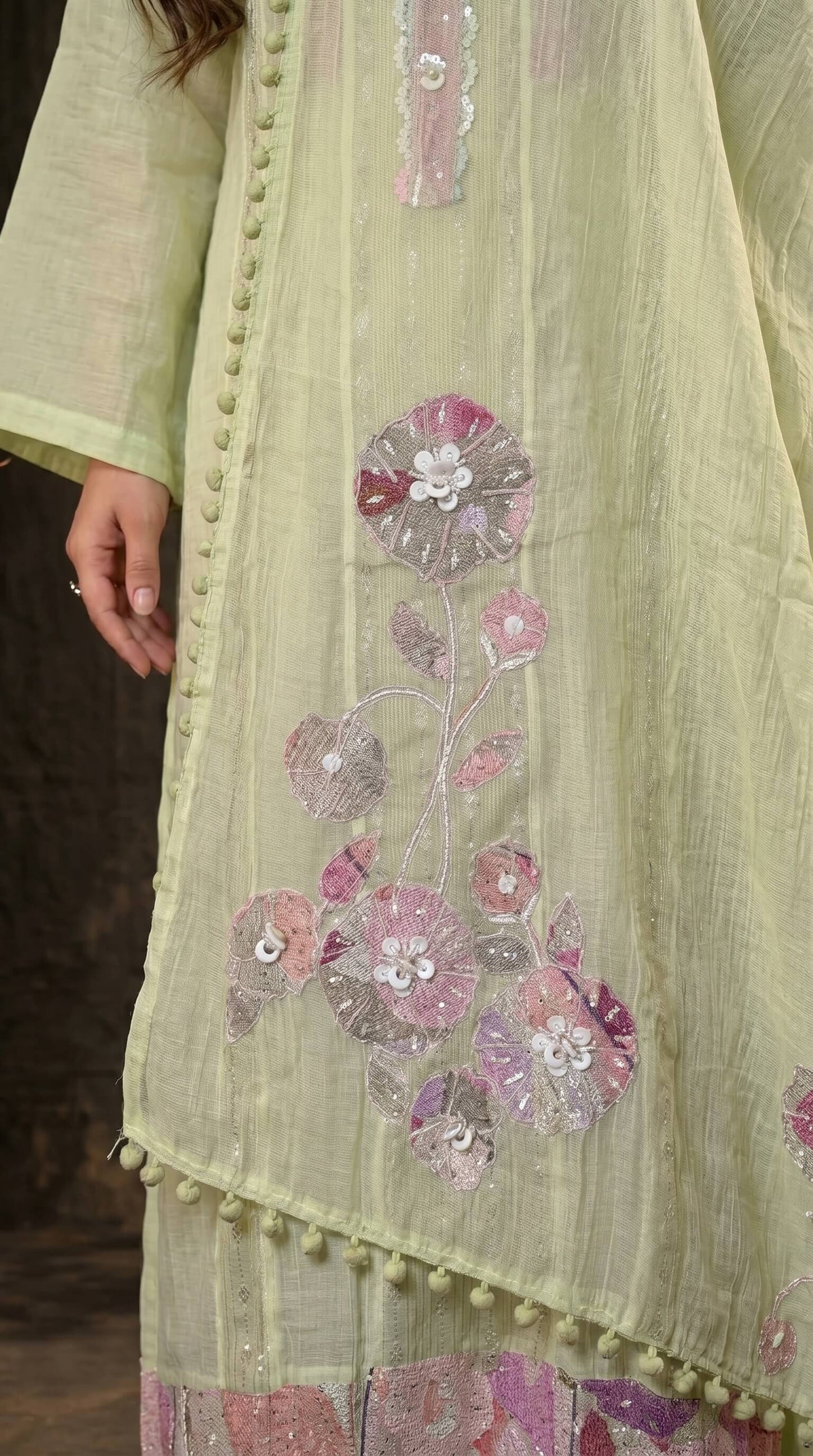 Festive Floral Mull Cotton Pakistani Suit with Floral Sequin Work