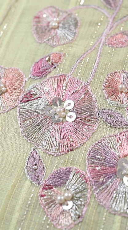 Festive Floral Mull Cotton Pakistani Suit with Floral Sequin Work